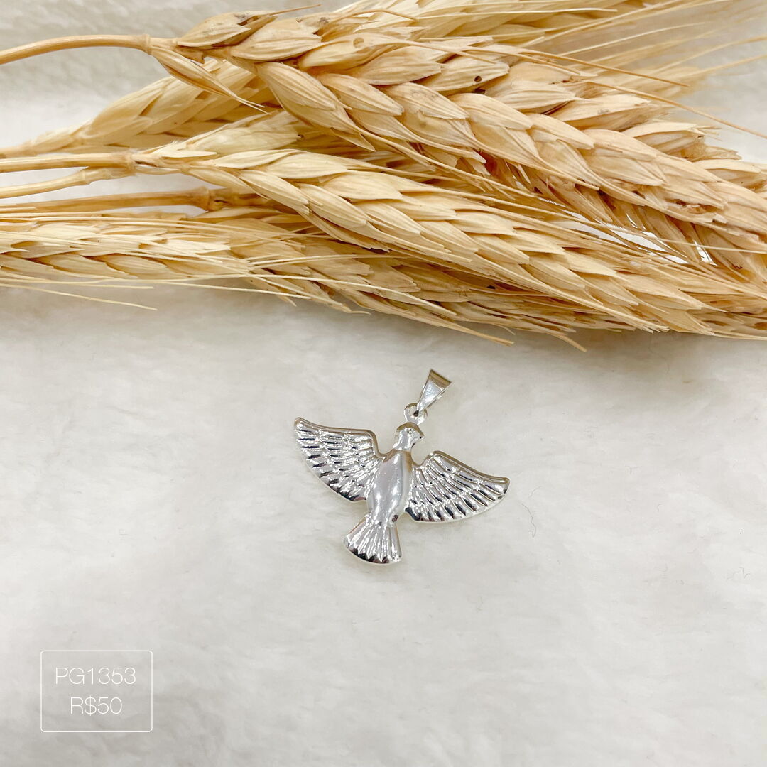 Pingente Formato de Divino Espirito Santo Pendurado Liso Prateado